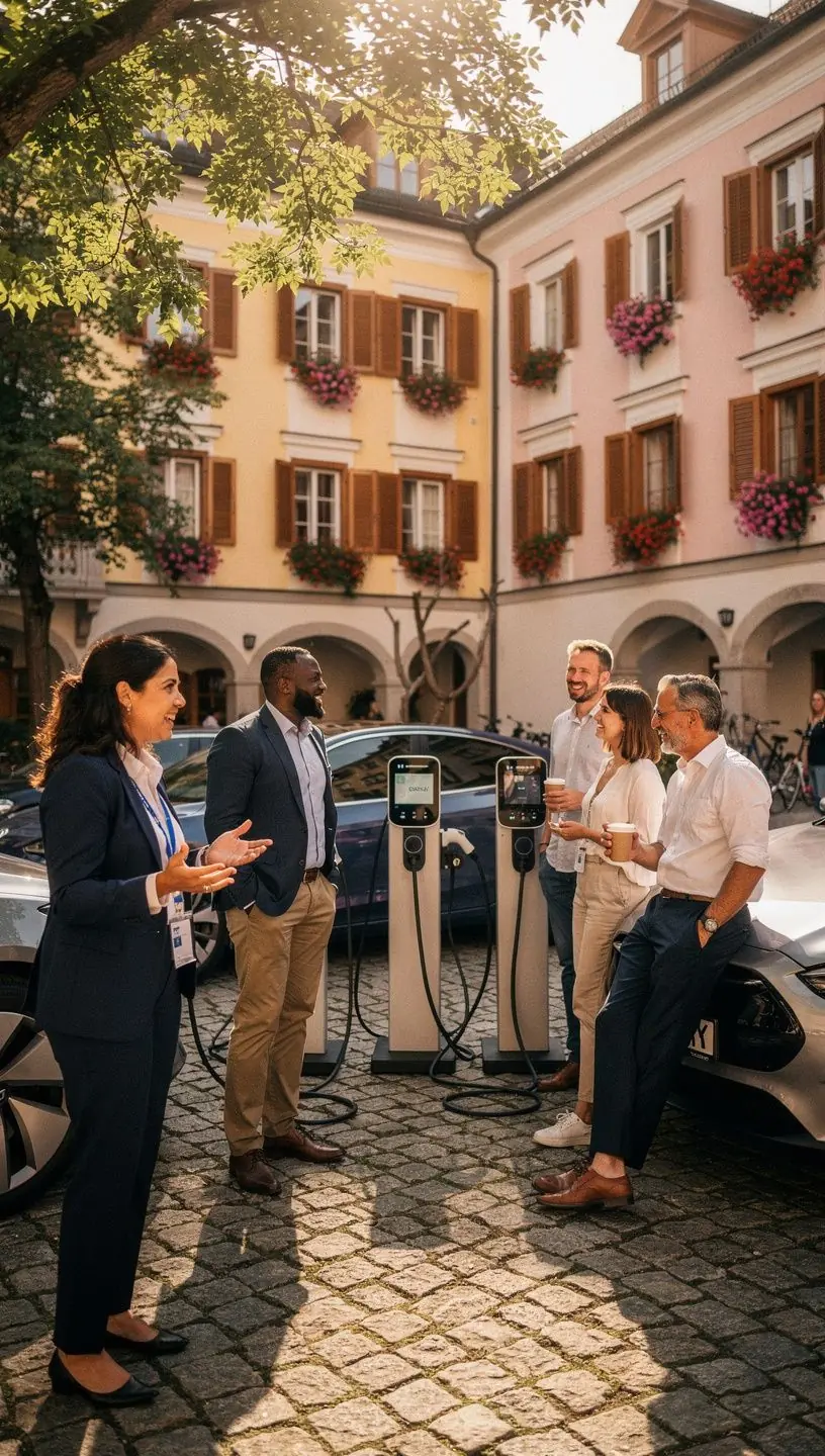 Mitarbeiter, die ihr Elektroauto an einer Ladestation aufladen