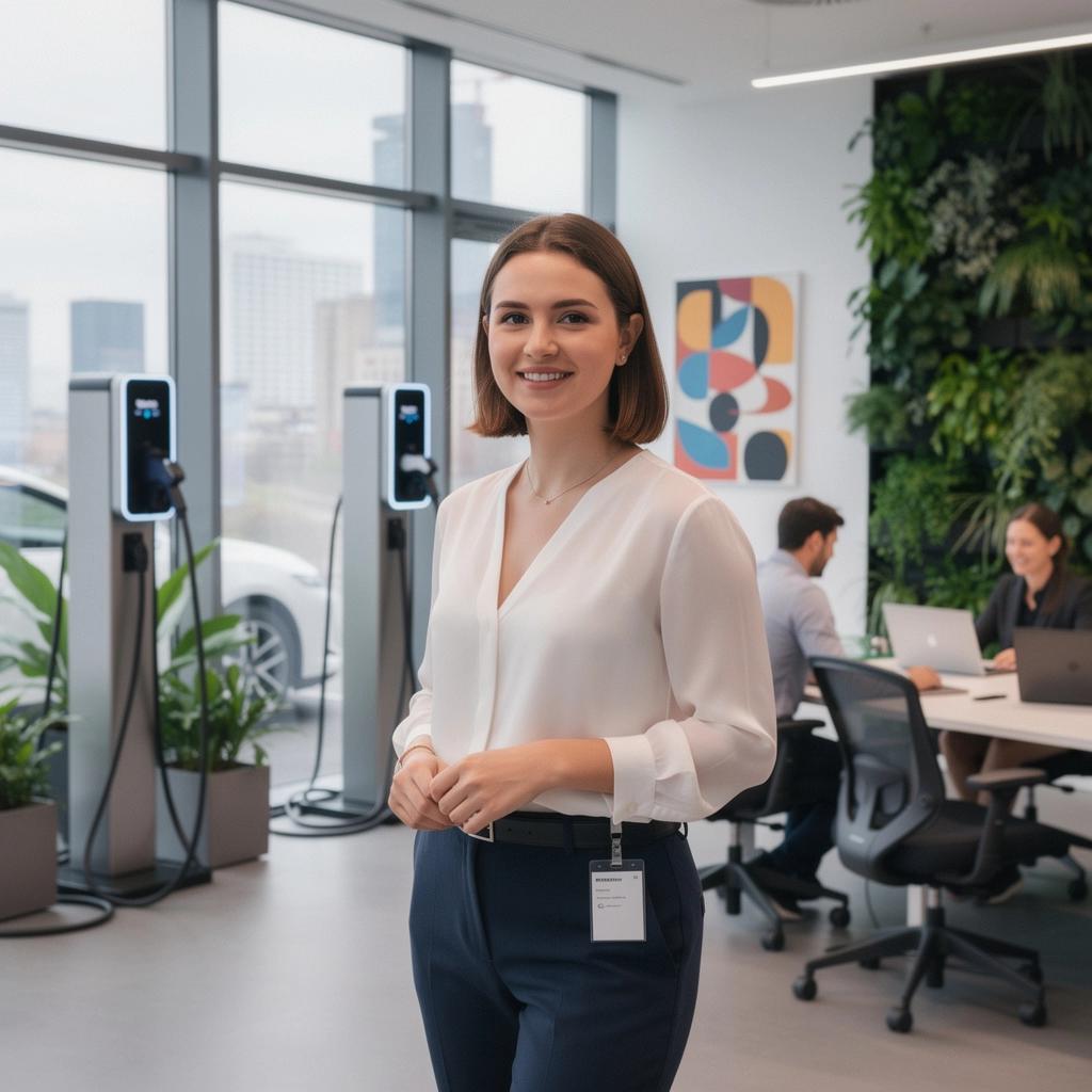 E-Ladestation mit mehreren Anschlüssen auf einem Unternehmensparkplatz